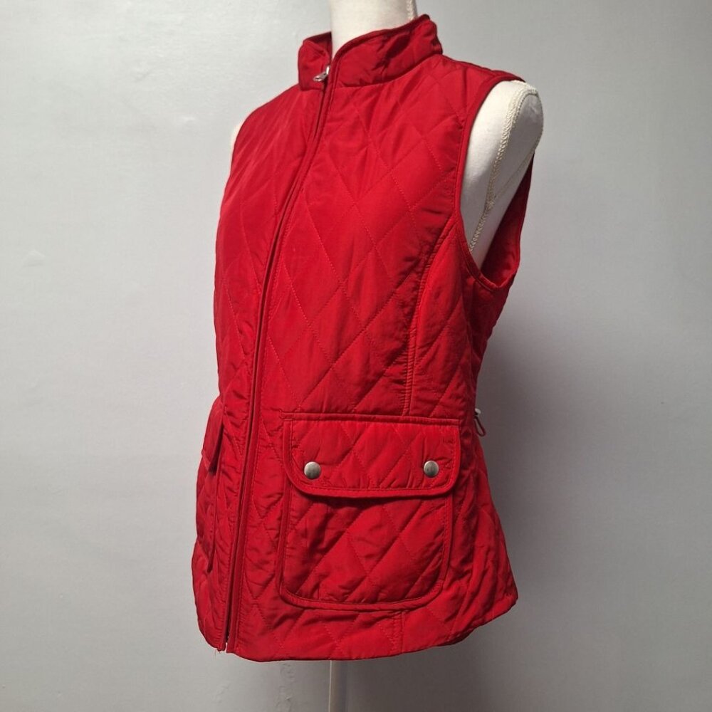 Croft & Barrow Quilted Red Sleeveless Vest Womens Small Pockets Full Zip‎ Collar